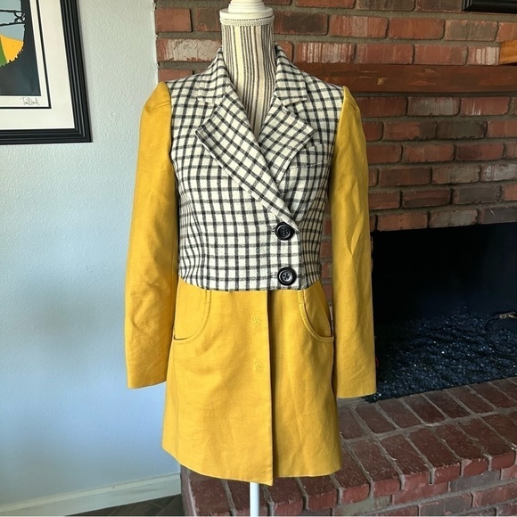 NWT Anthropologie Cartonnier Yellow Plaidblock Peacoat Jacket Mustard Yellow 0 - Picture 4 of 11